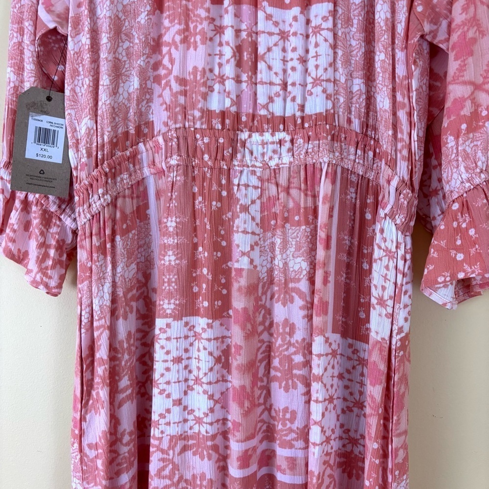 NWT FRYE AND CO. Pink and White Rayon Short Sleeve Ruffled Maxi Sundress (XXL) - Picture 10 of 15